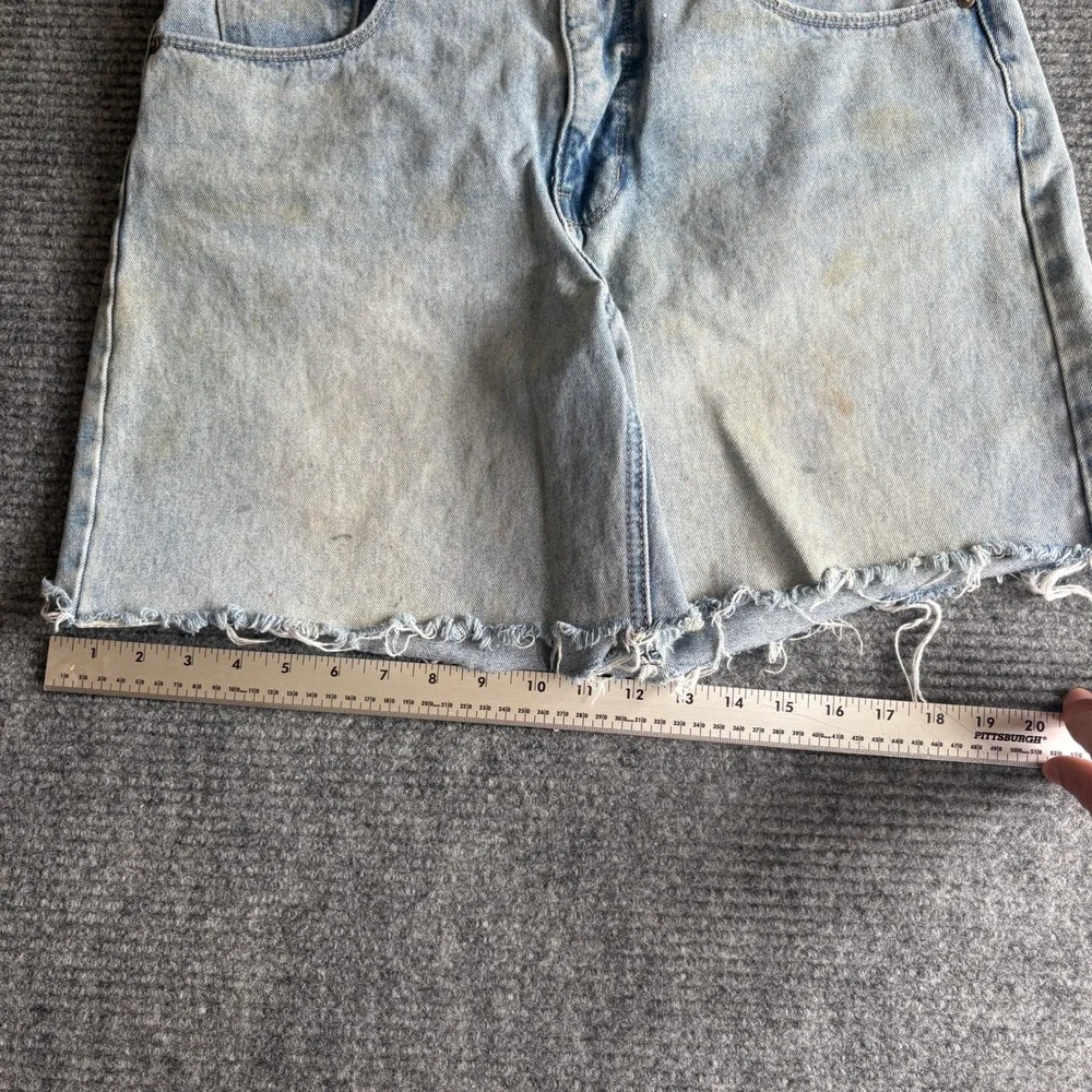 Empyre Light Wash Denim Mini Skirt Size 10 Embroidered Logo Raw Hem Frayed Blue - Picture 8 of 12